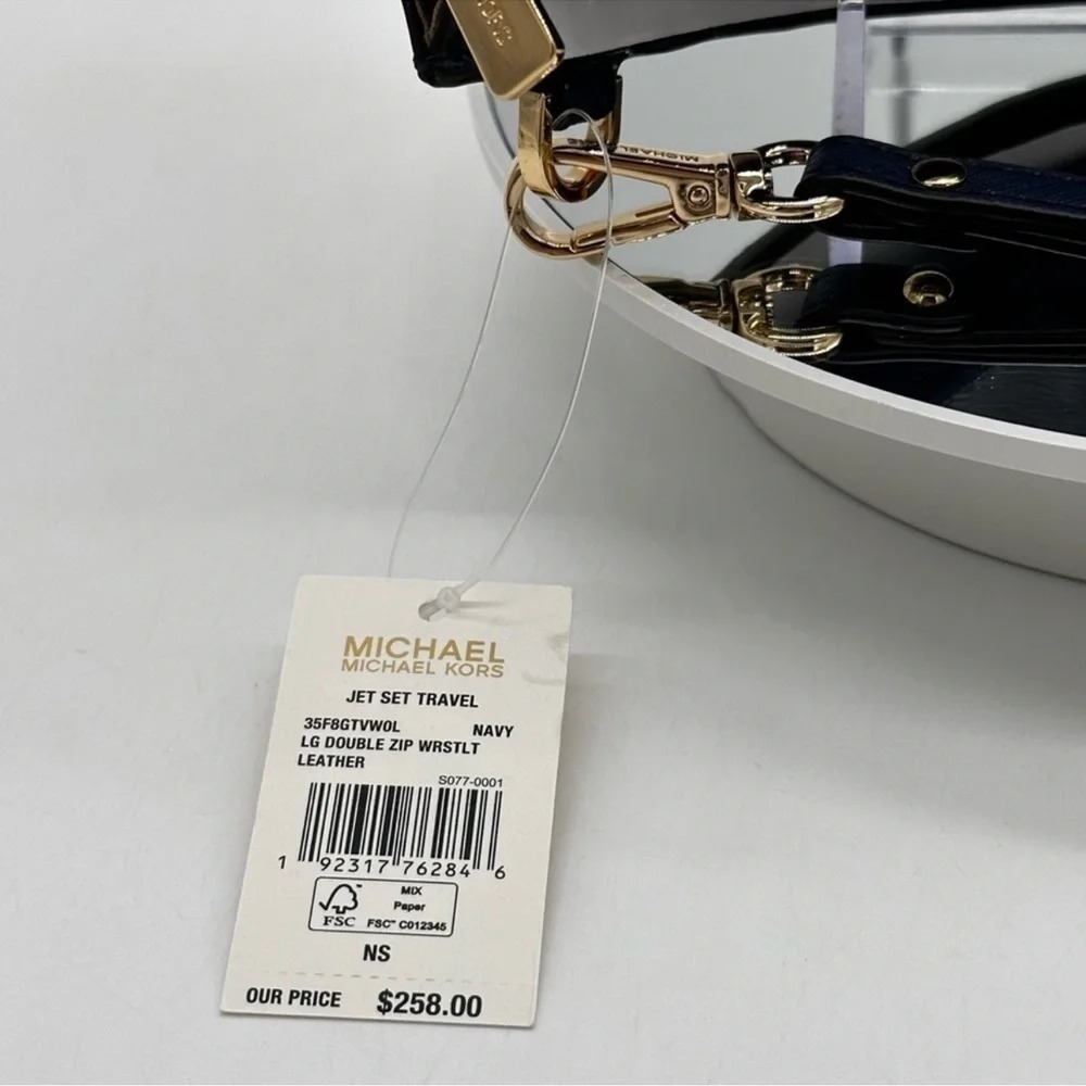 Michael Kors Large Double Zip Wallet Wristlet Navy Blue/Gold - Picture 7 of 7